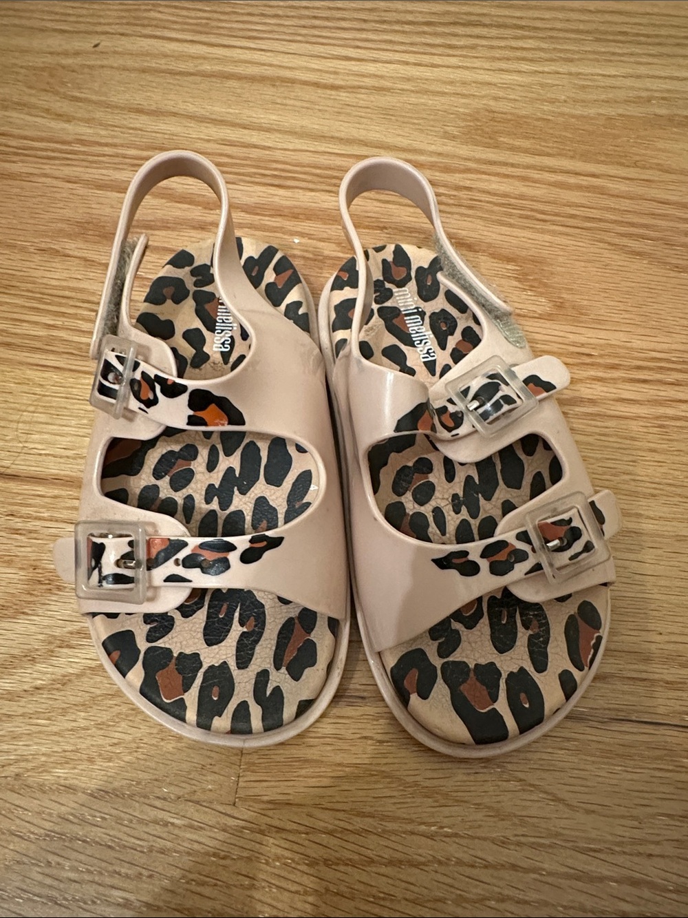 Mini Melissa Girls Beige Sandals with Leopard-Print Insole